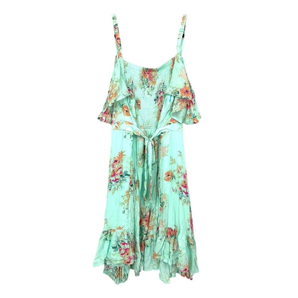 Torrid Cold Shoulder Smocked Tie Back A-Line Sundress Sz 3X Blue Floral Ruffle - Picture 2 of 6